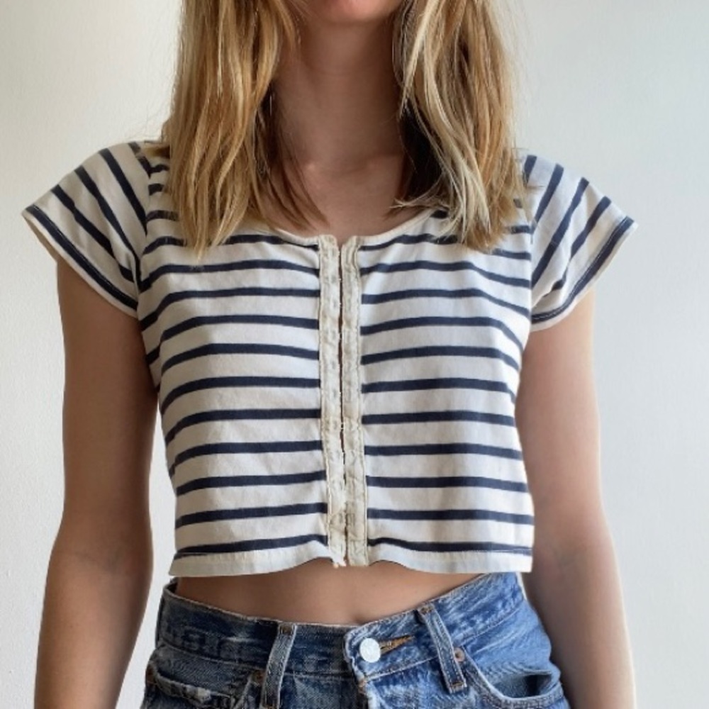 Topshop Striped Crop Tee